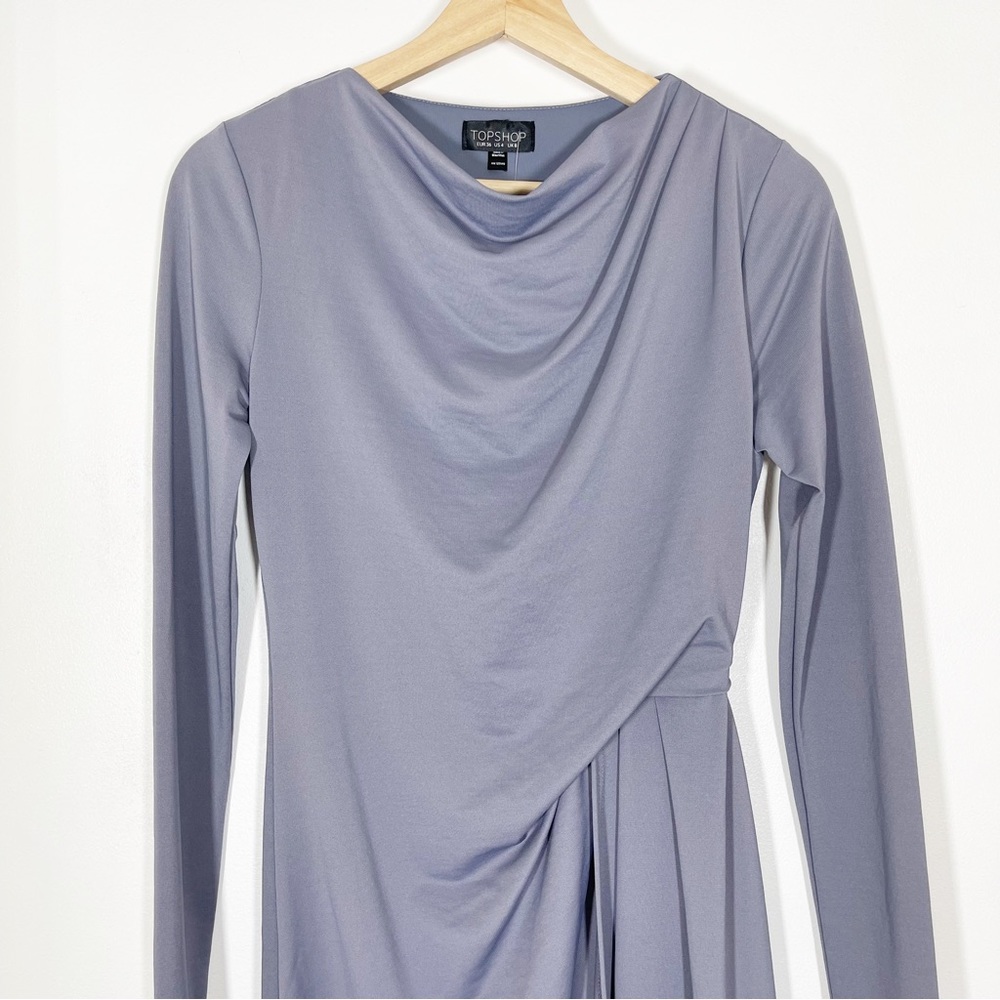 NWT Topshop Asymmetrical Crepe Sheath Dress Long Sleeves Lavender Purple Sz 4 - Picture 5 of 16
